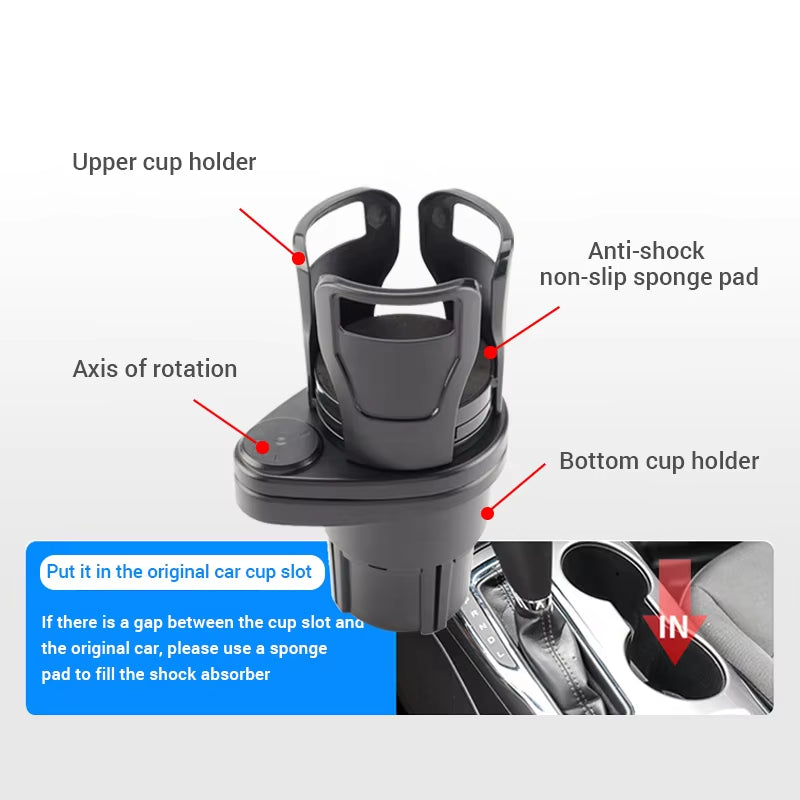 SEAMETAL 2 in 1 Car Cup Holder Expander 360 Degree Adjustable Base Drink Holder Anti-Shake Stable Auto Bottle Holder Organizer