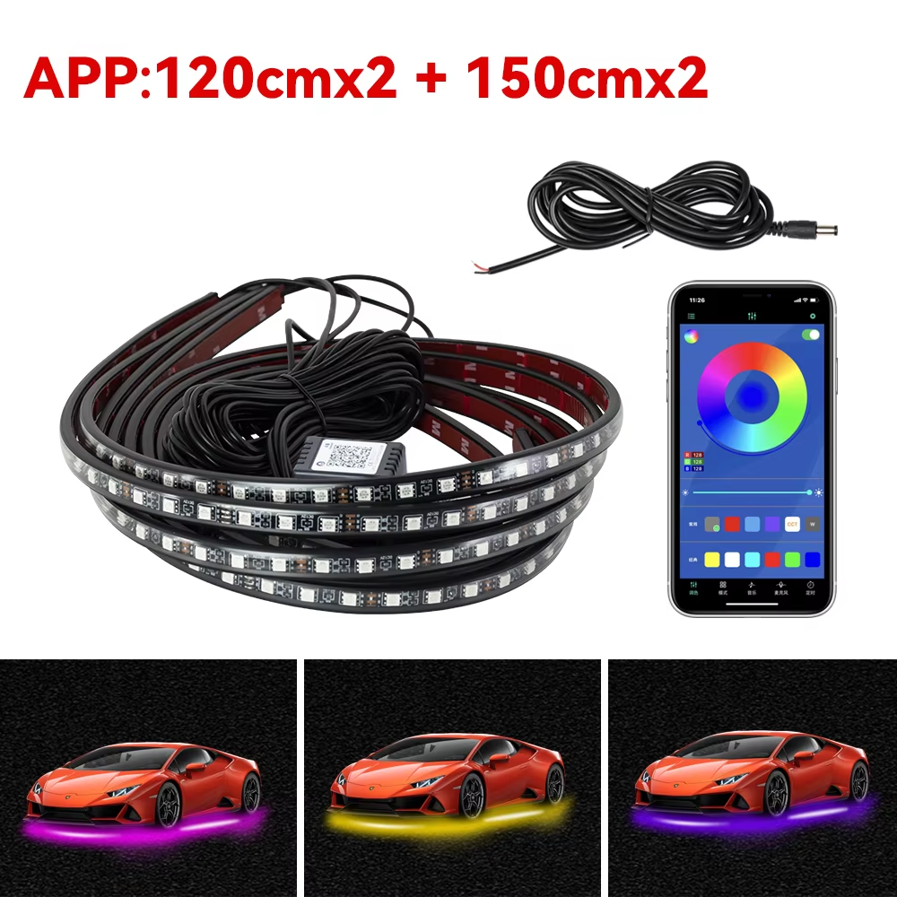 RGB Car Underglow LED Kit — Waterproof Neon Underbody Lighting with App & Remote Control