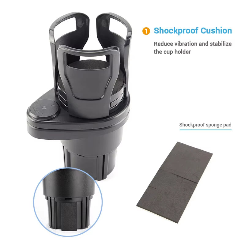 SEAMETAL 2 in 1 Car Cup Holder Expander 360 Degree Adjustable Base Drink Holder Anti-Shake Stable Auto Bottle Holder Organizer